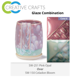 Pink Opal SW-251 over Celadon Bloom SW-150 Stoneware Combination